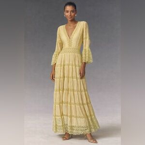 Vintage Mexican Wedding Dress Butter Yellow Pintuck Maxi Small